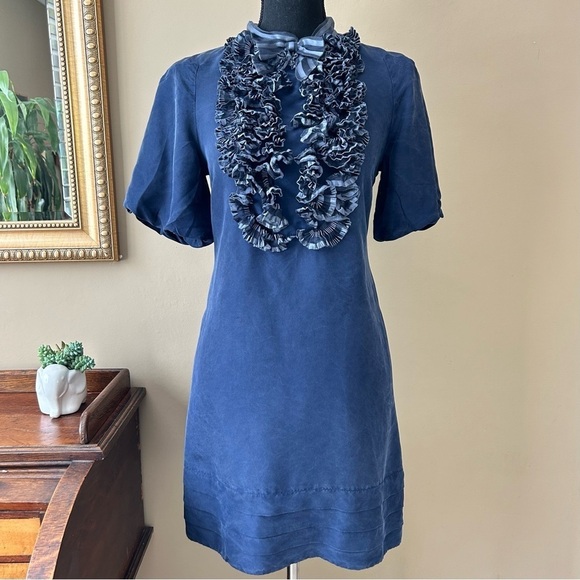 Marc Jacobs Blair Waldorf Leighton Meester Silk Ruffle Bib Short Sleeve Dress XS - Picture 1 of 11